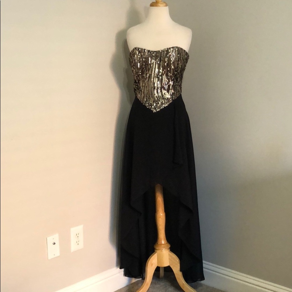 Va Va Voom black and gold sequin gown, size L
